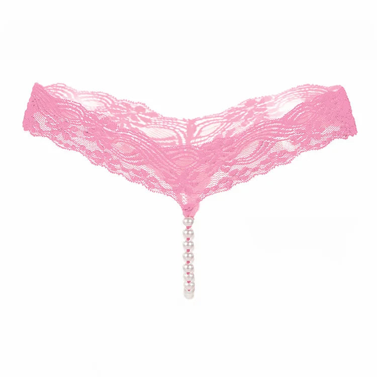 Erotic Sexy Lace T-Pants Pearl Massage Crotchless Panties
