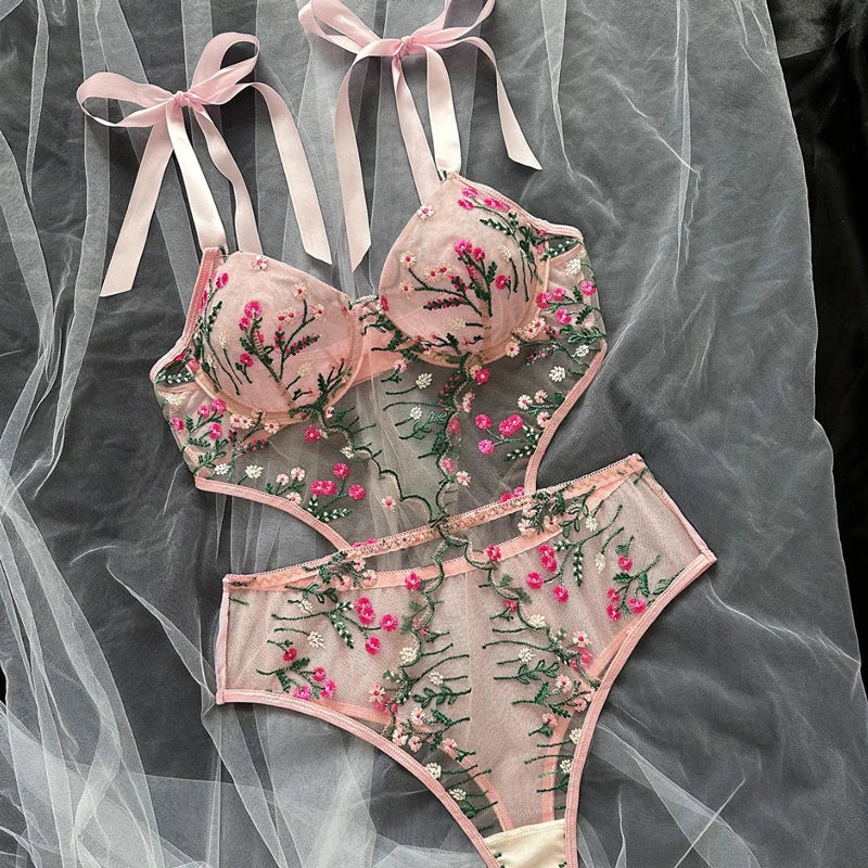 Bra and Panties Sets Thong and Bra Lace Floral